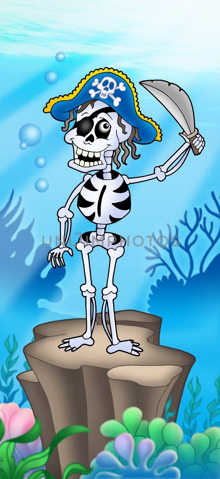 Pirate skeleton on sea bottom by clairev