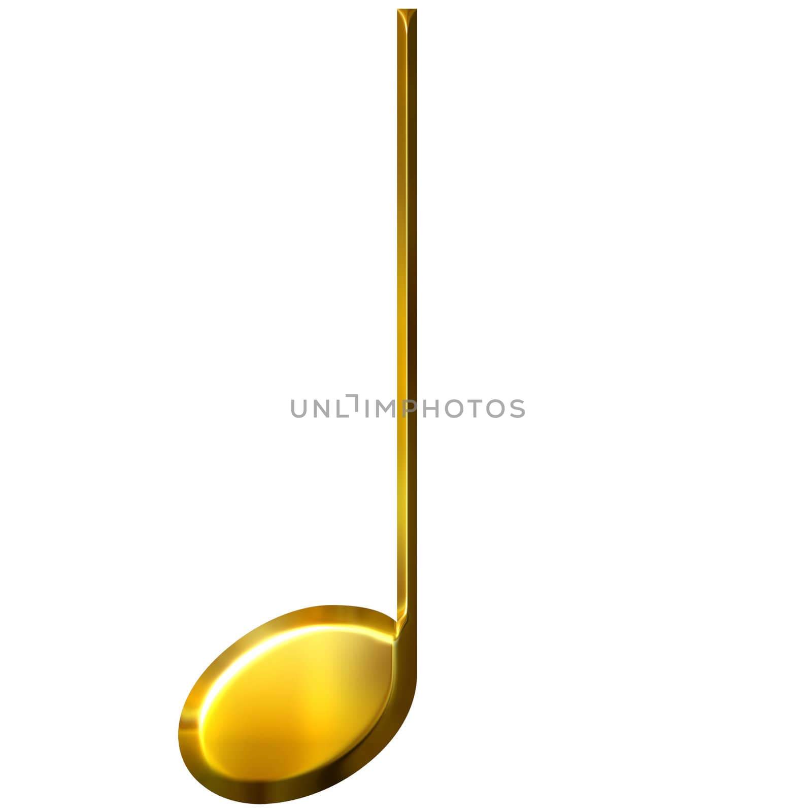 3d golden quarter note isolated in white