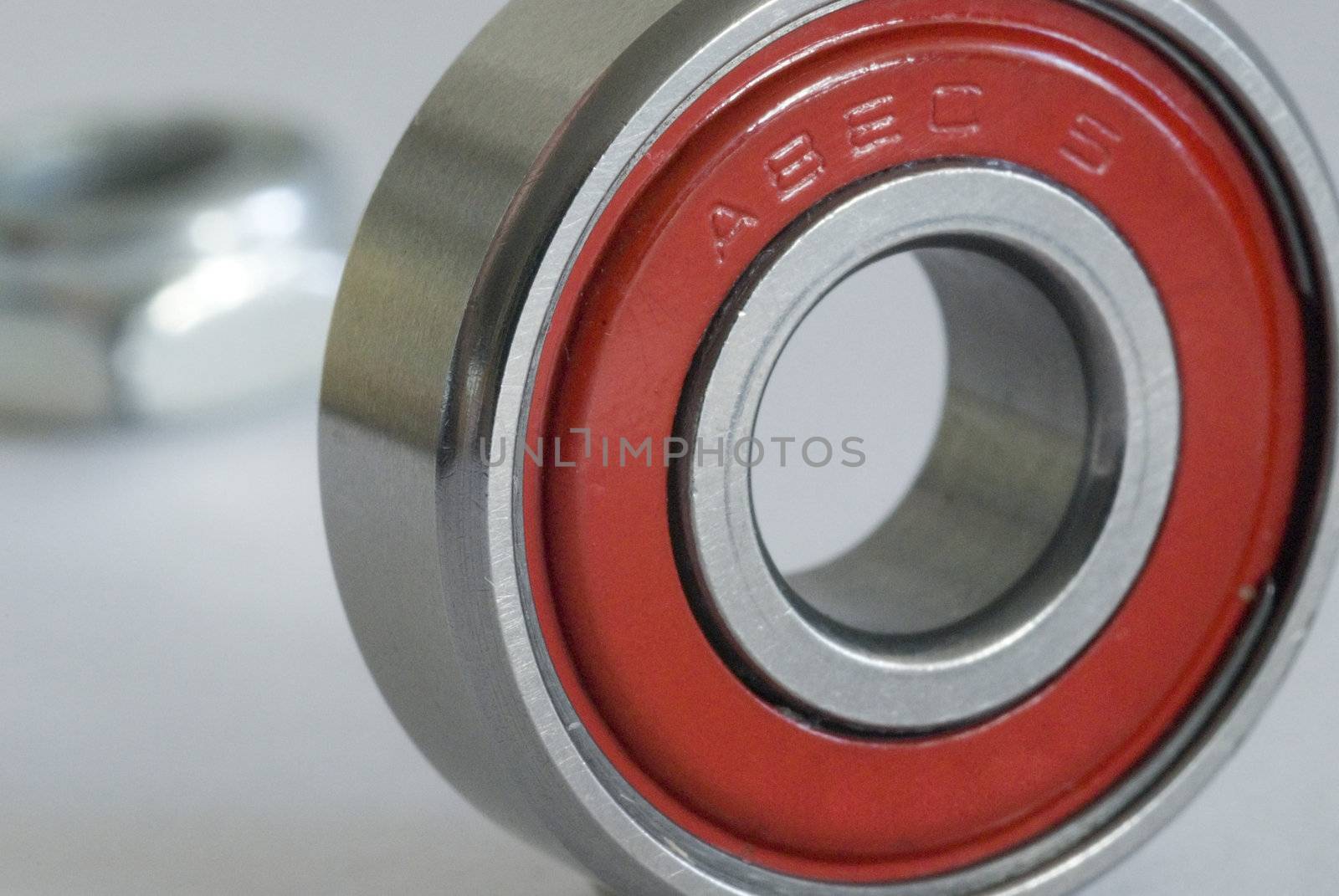 a roller bearing from a skateboard wheel rated at ABEC 5 (Annular Bearing Engineering Committee)