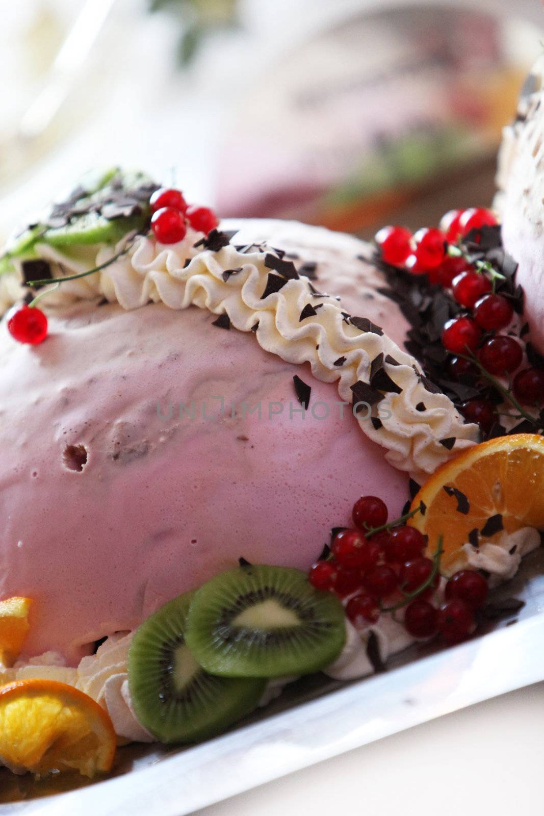 Ice cream with fruit - closeup