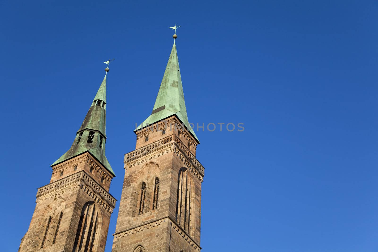 The Towers of St. Sebaldus Church in Nuremberg (Nürnberg), Germany.