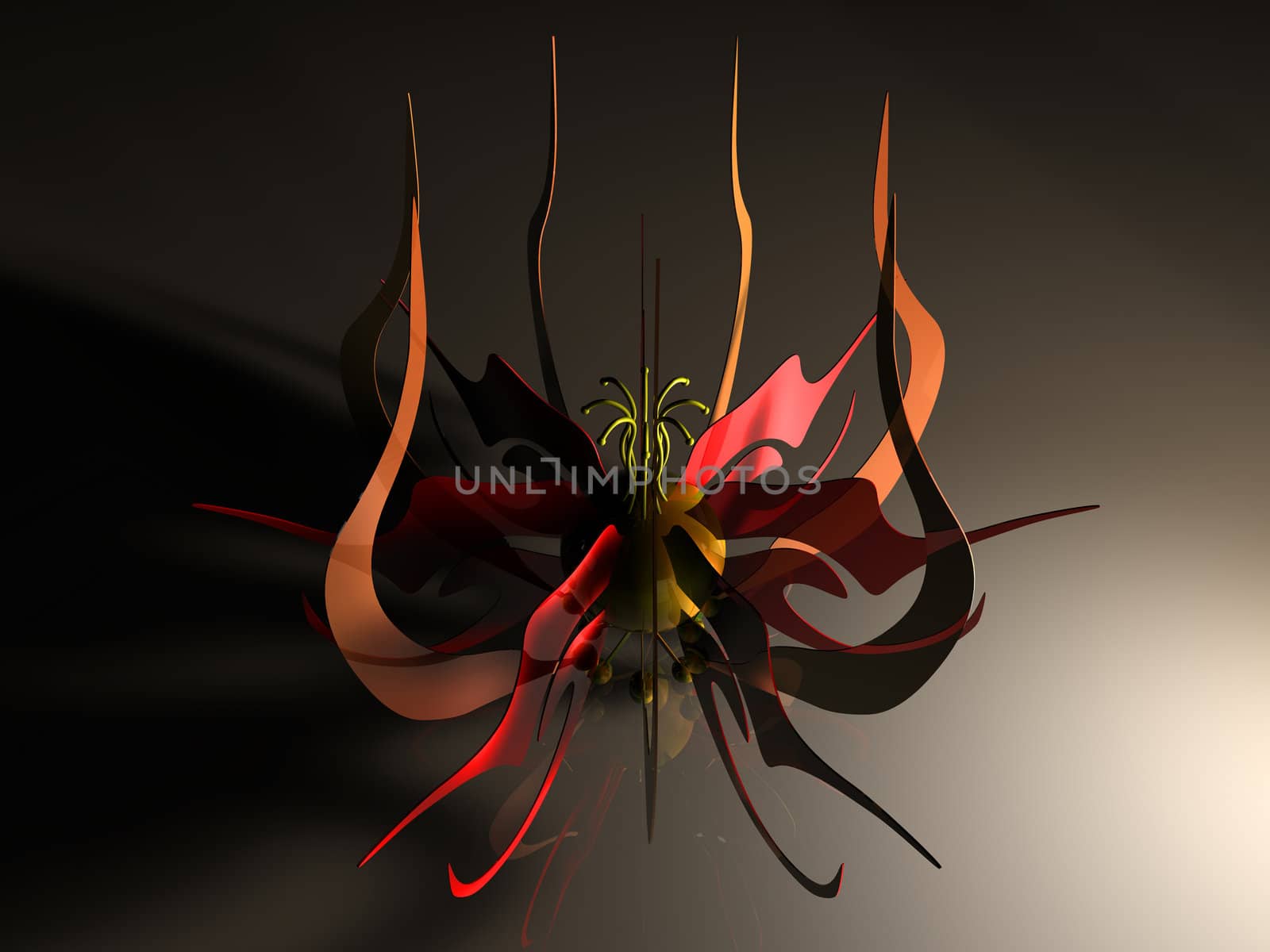 3D Illustration. Decorational metal Flower.