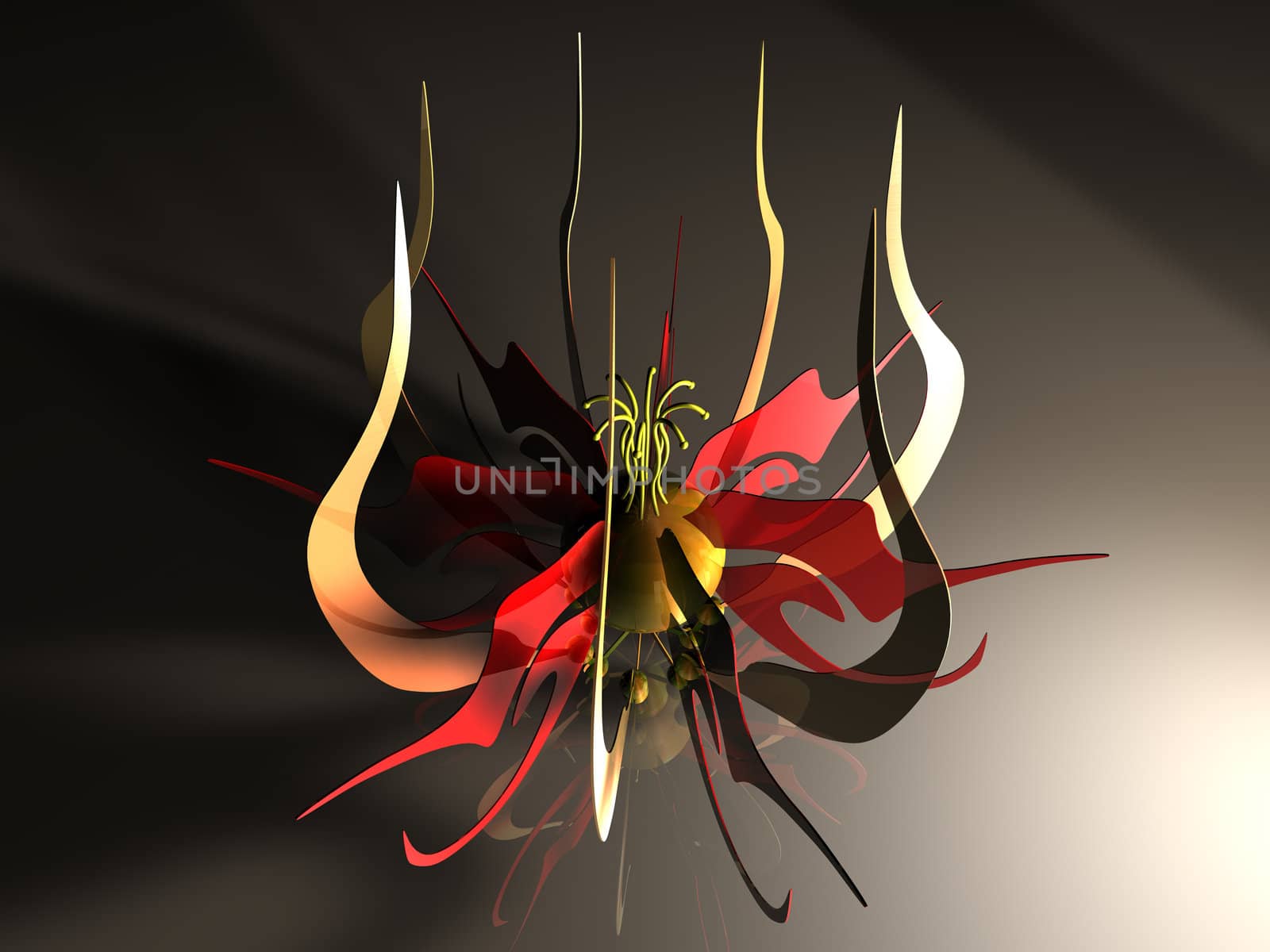 3D Illustration. Decorational metal Flower.