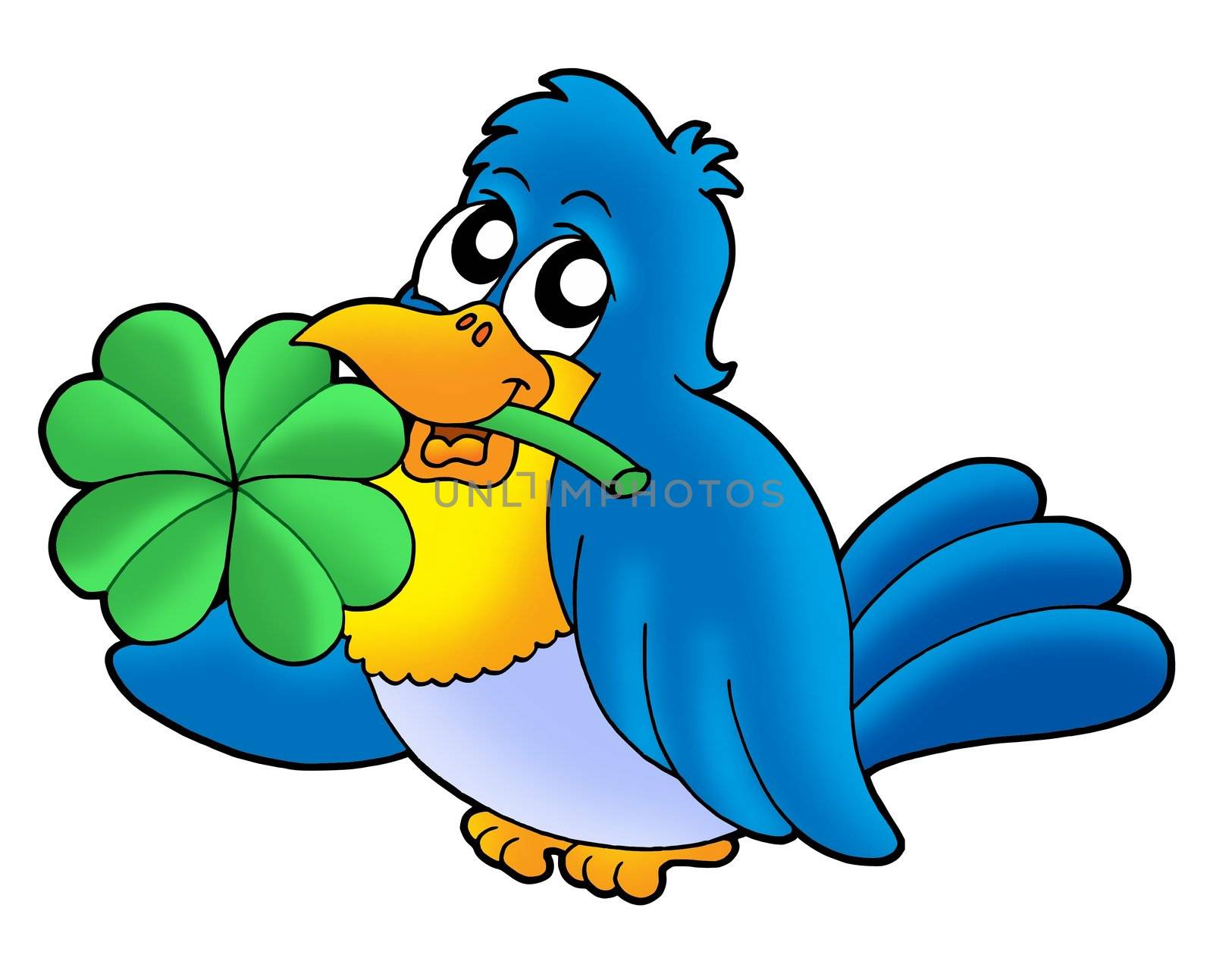 Bird with four leaves clover - color illustration.