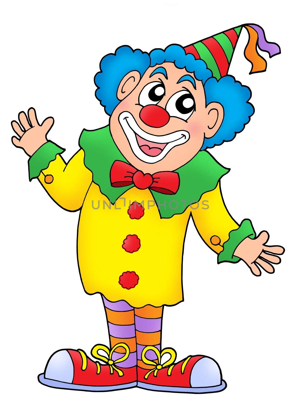 Clown in colorful outfit - color illustration.