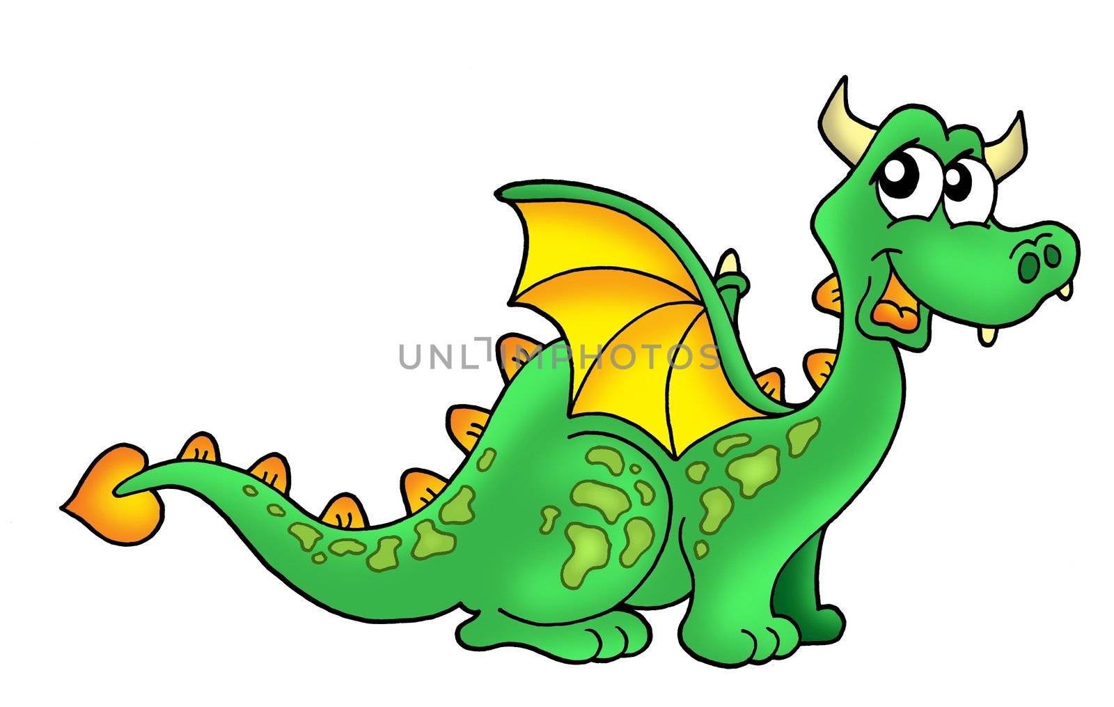 Color illustration of cute green dragon