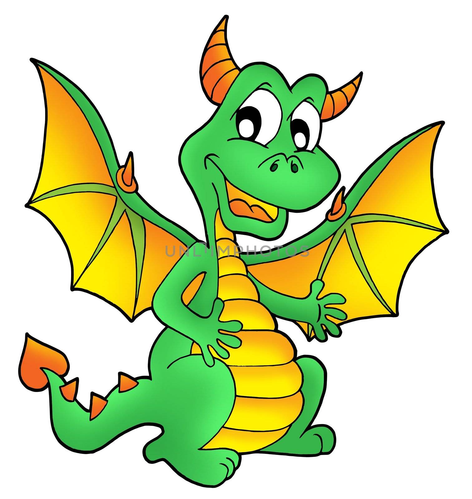 Cute green dragon - color illustration.