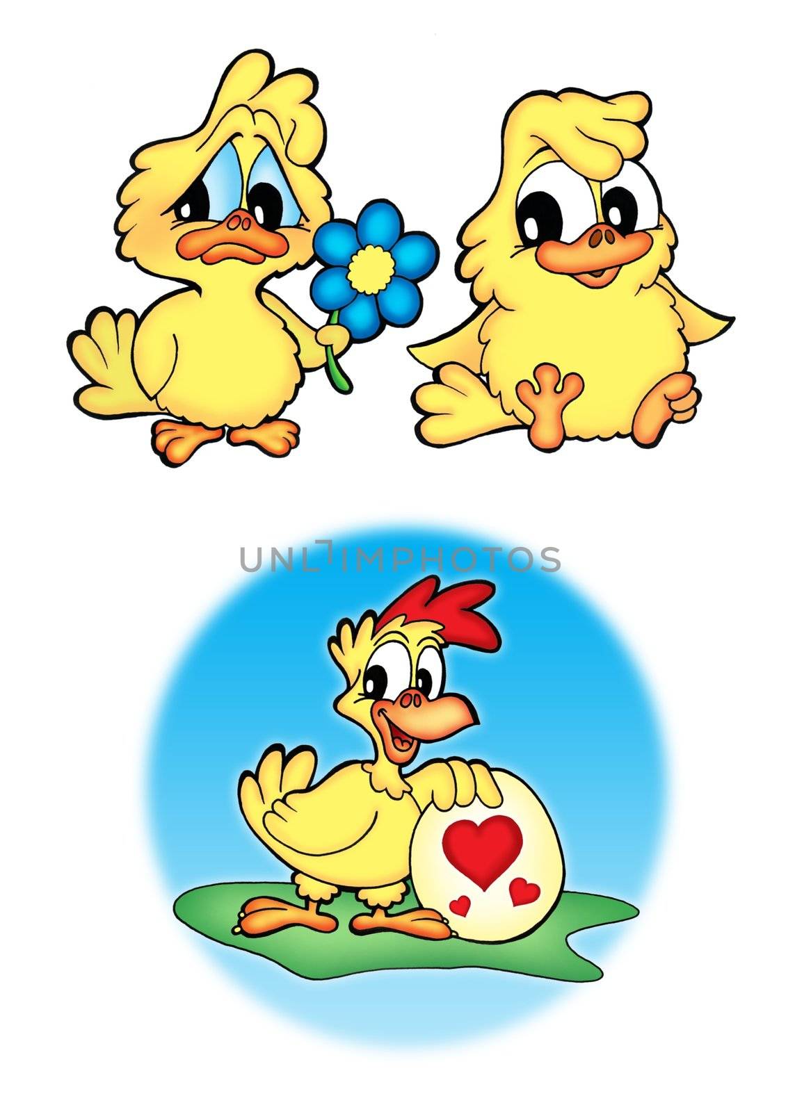 Three cute chickens - color illustration.