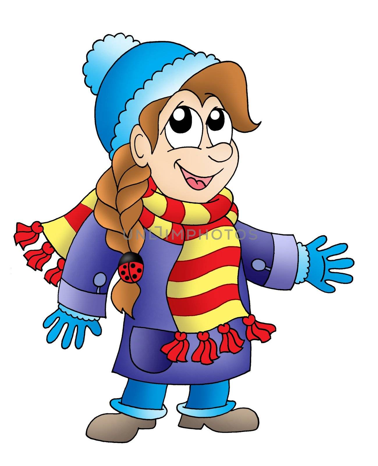 Girl in winter outfit - color illustration.