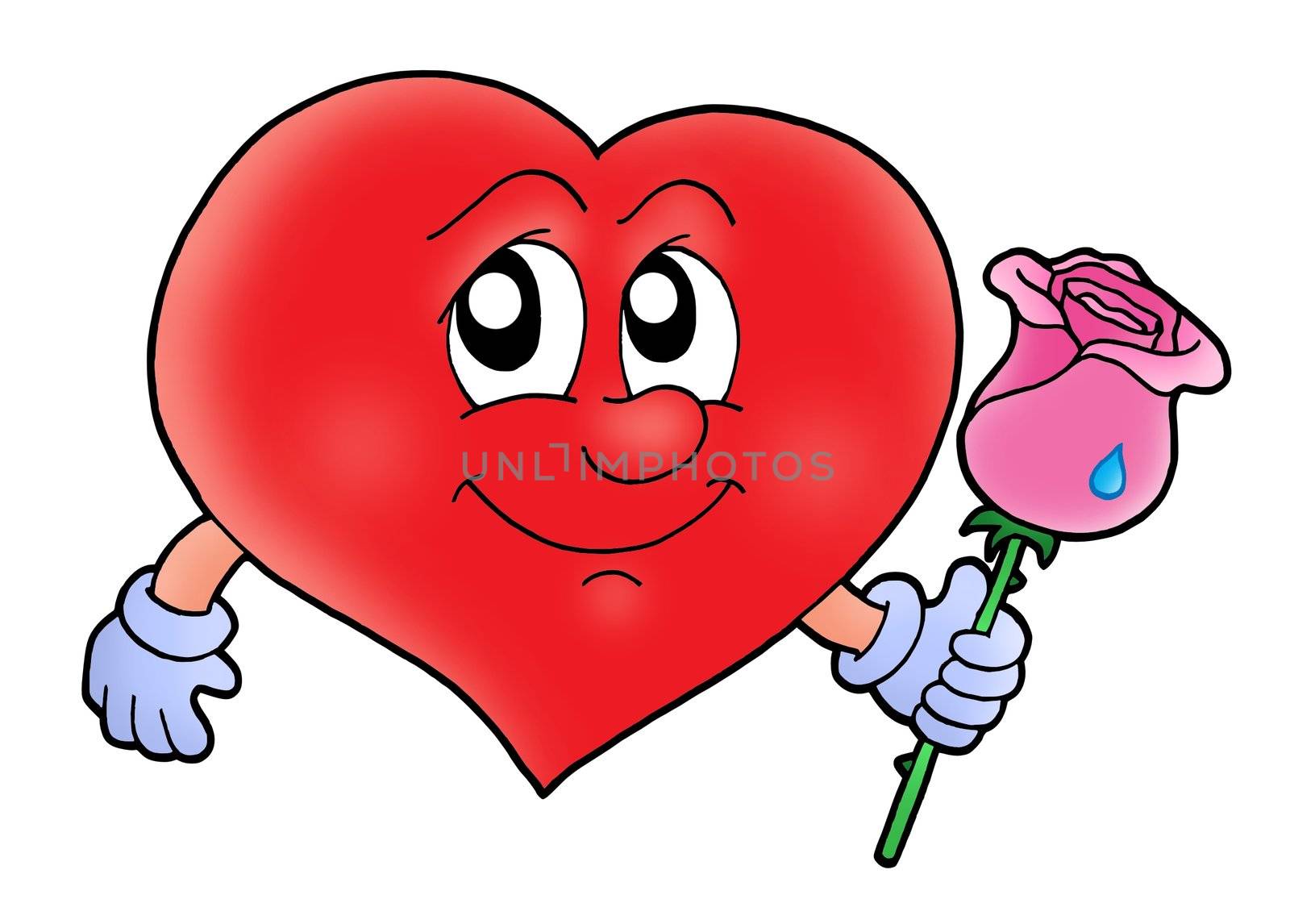 Red heart with rose - color illustration.