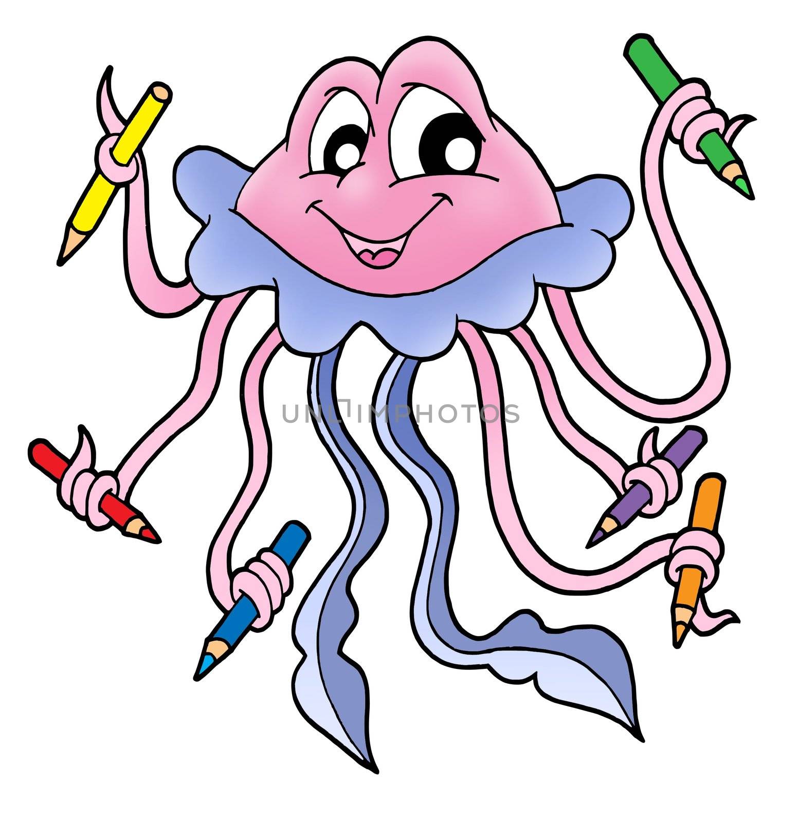 Jellyfish with crayons - color illustration