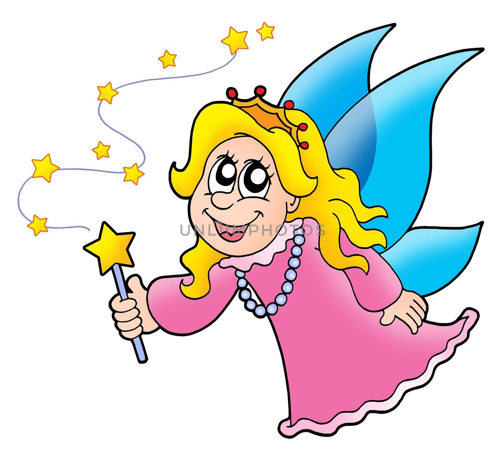 Little fairy with magic wand - color illustration.