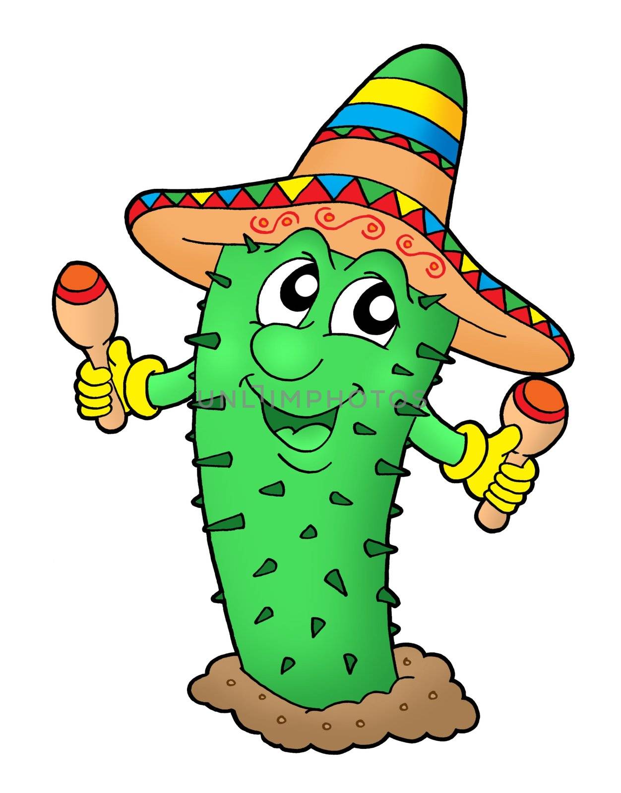 Mexican cactus with sombrero - color illustration.