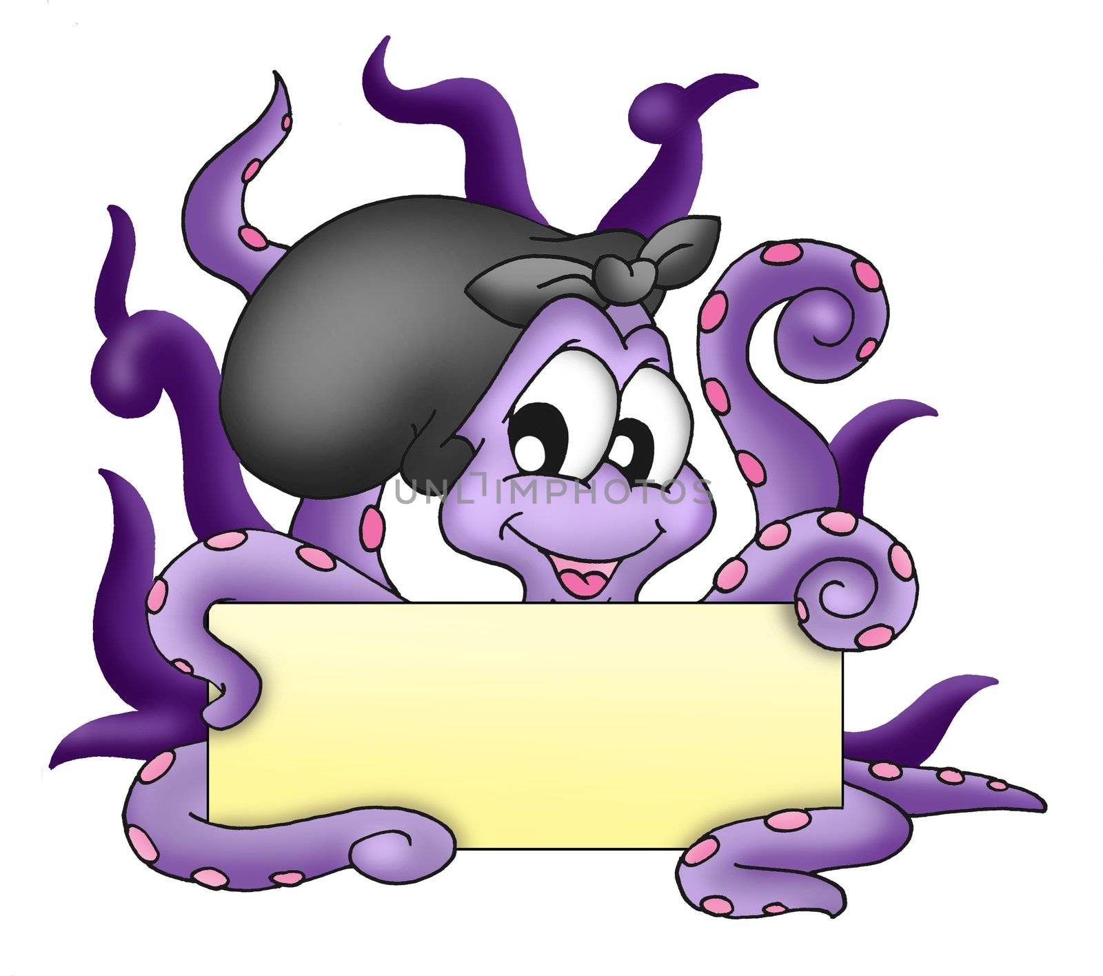 Octopus with text plate - color illustration.