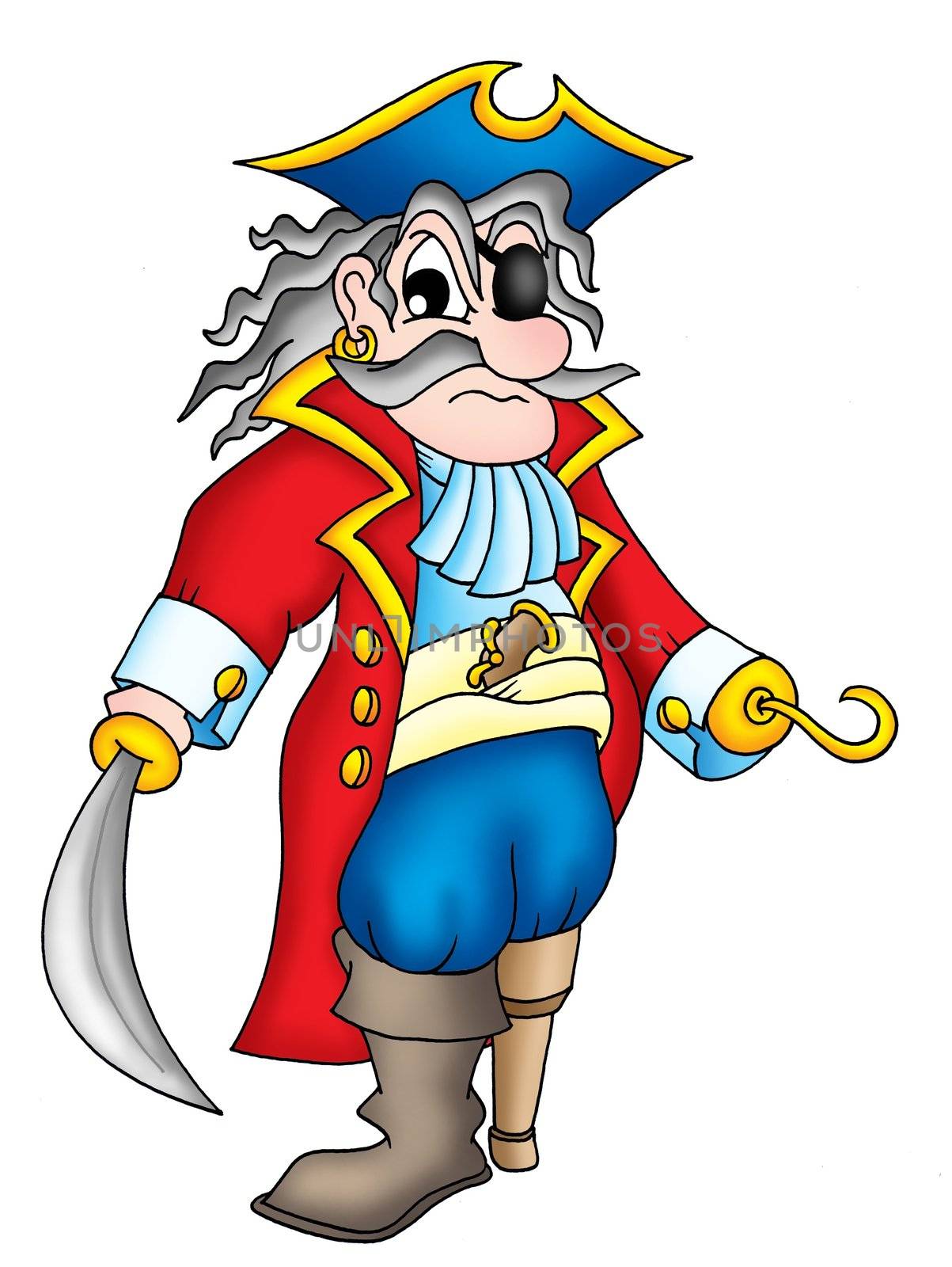 Old pirate with wooden leg - color illustration.