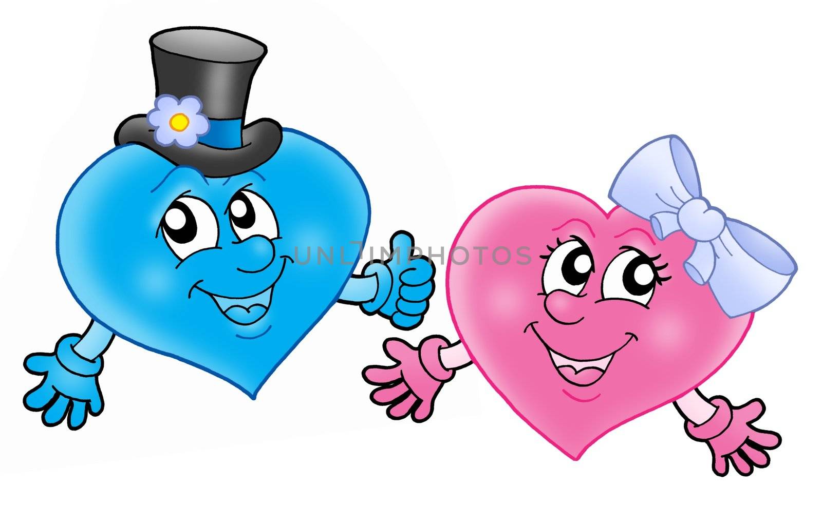 Pair of smiling hearts - color illustration.
