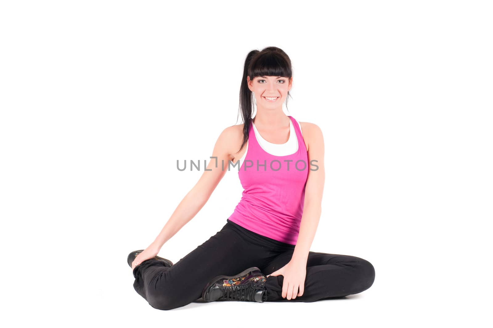 Shoot of fitness instructor isolated on white