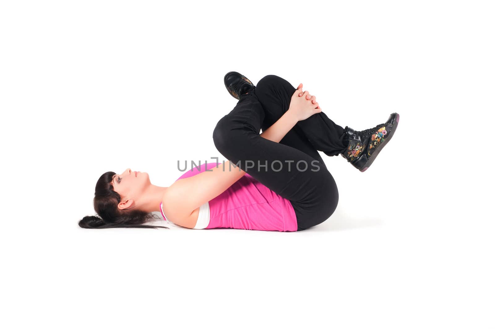 Shoot of fitness instructor isolated on white