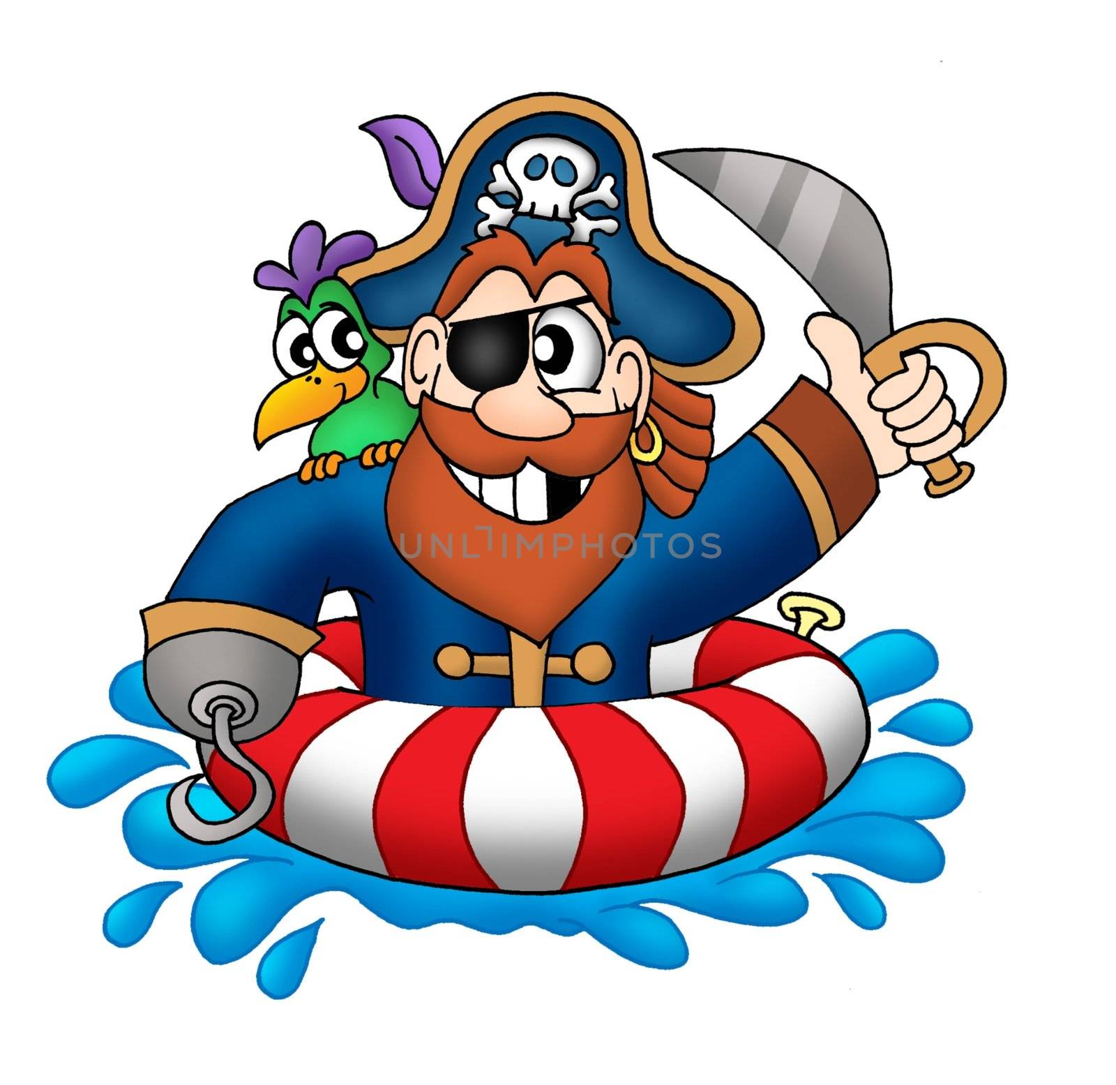 Pirate in swimming ring - color illustration.