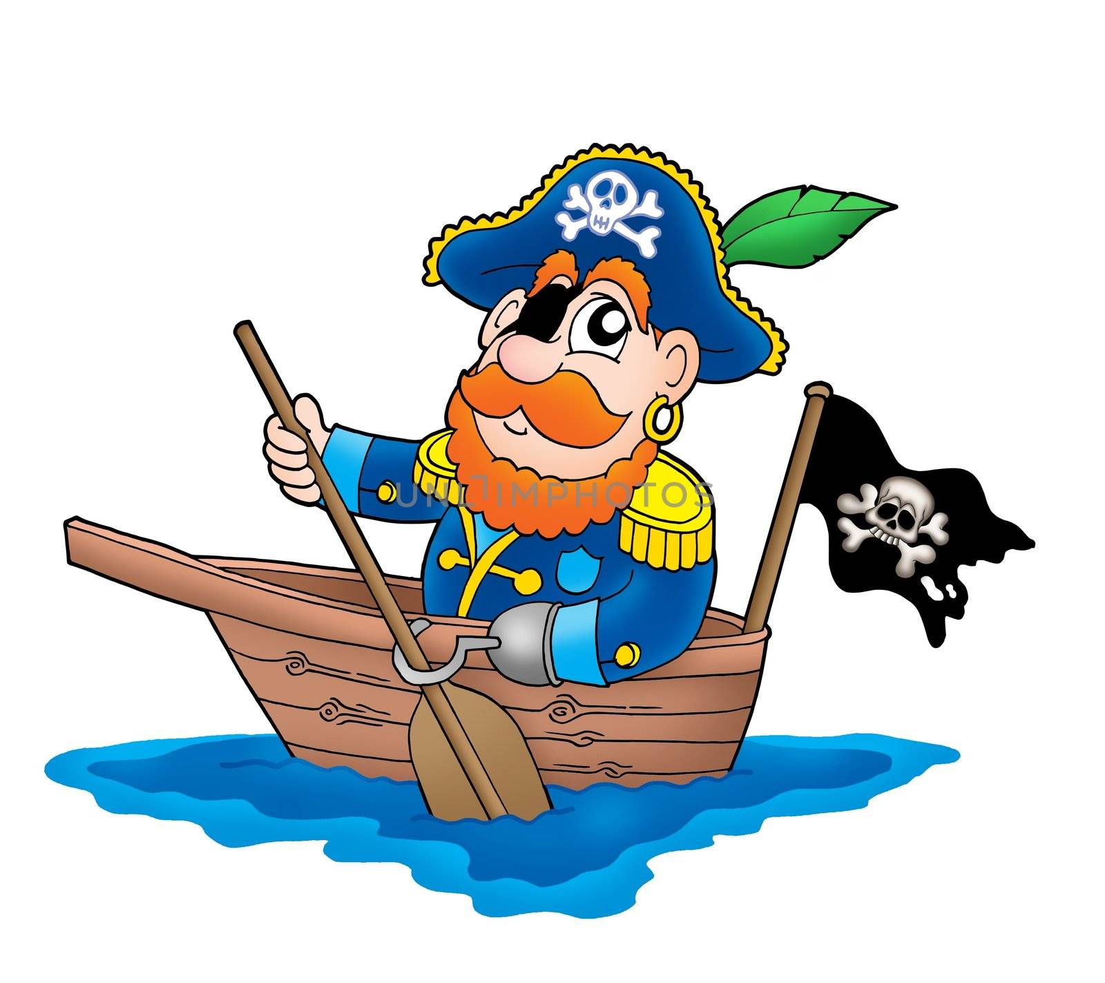 Pirate in the boat - color illustration.