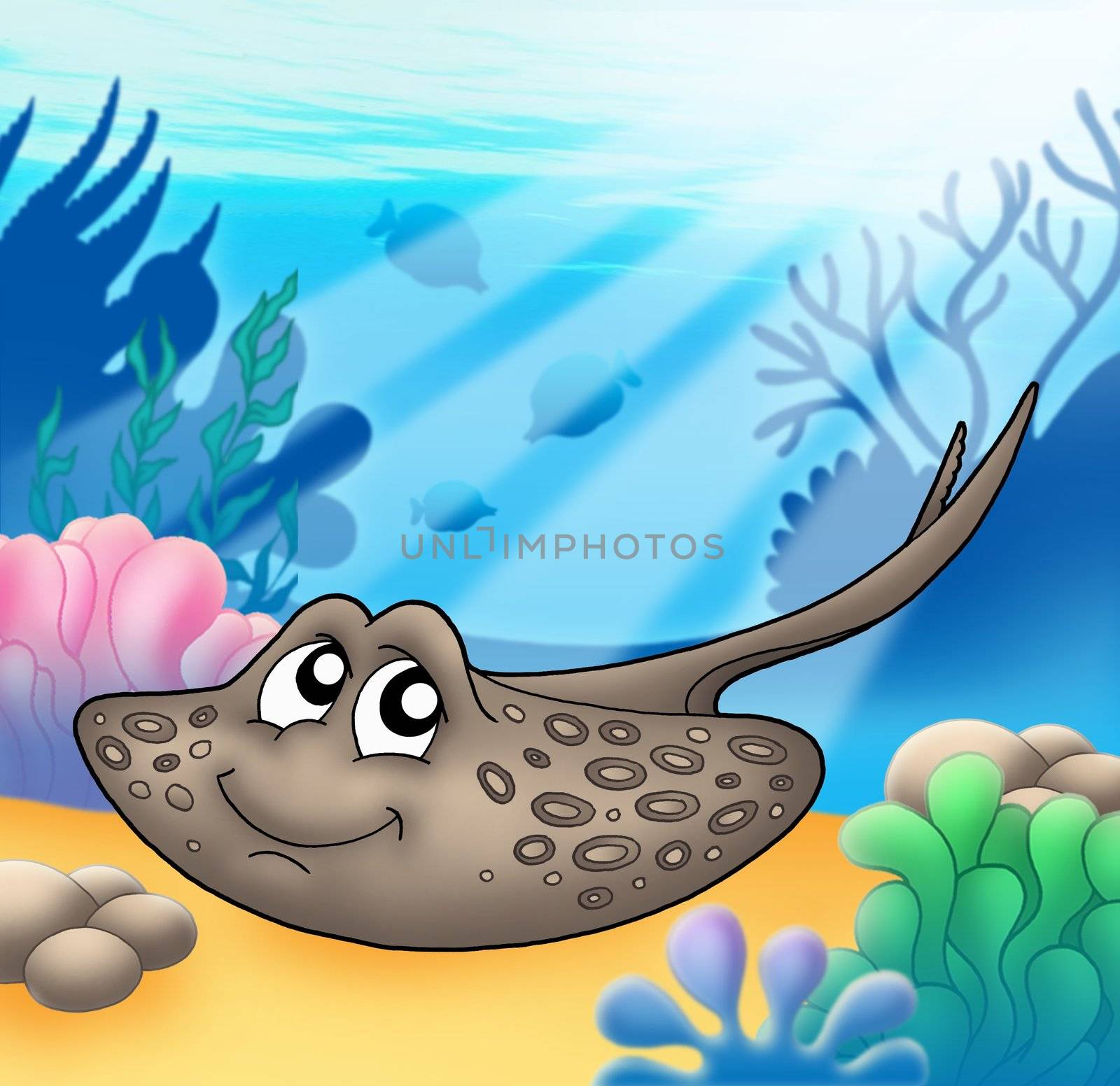 Ray in sea - color illustration.