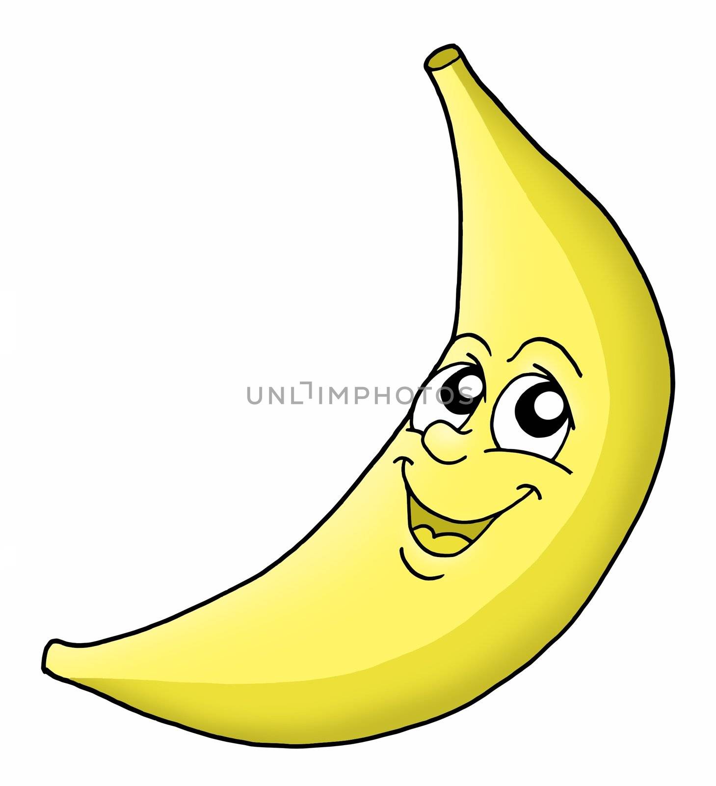 Smiling yellow banana - color illustration.