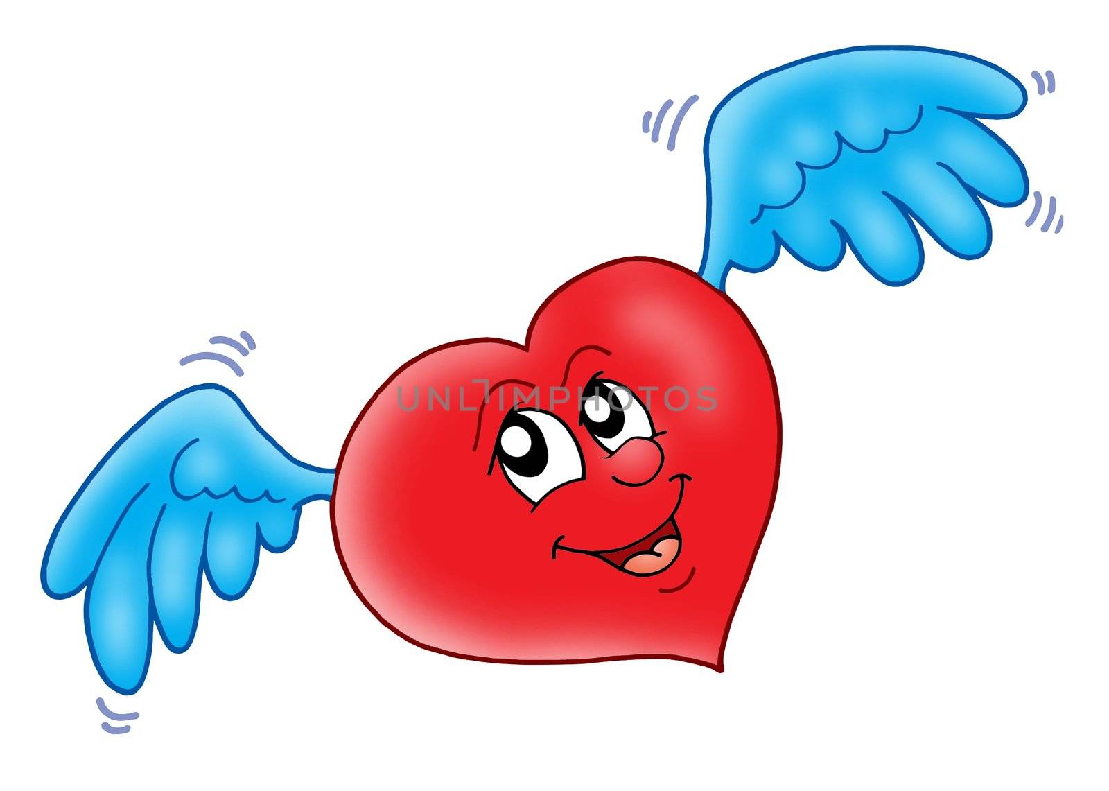 Smiling heart with wings - color illustration.