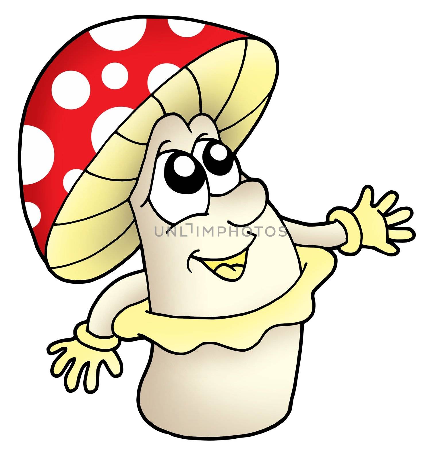Yellow toadstool with red dotted cylinder - color illustration.