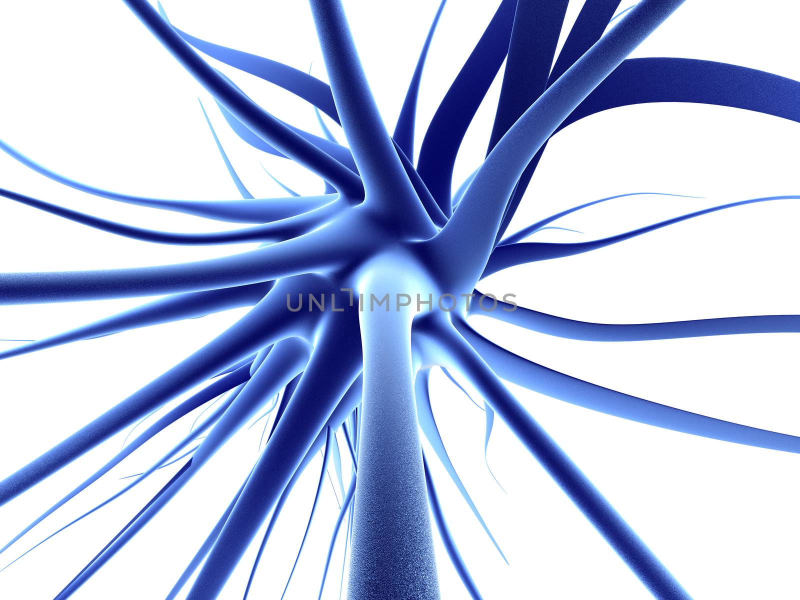 A neuronal cell cluster. 3D rendered illustration. Isolated on black.