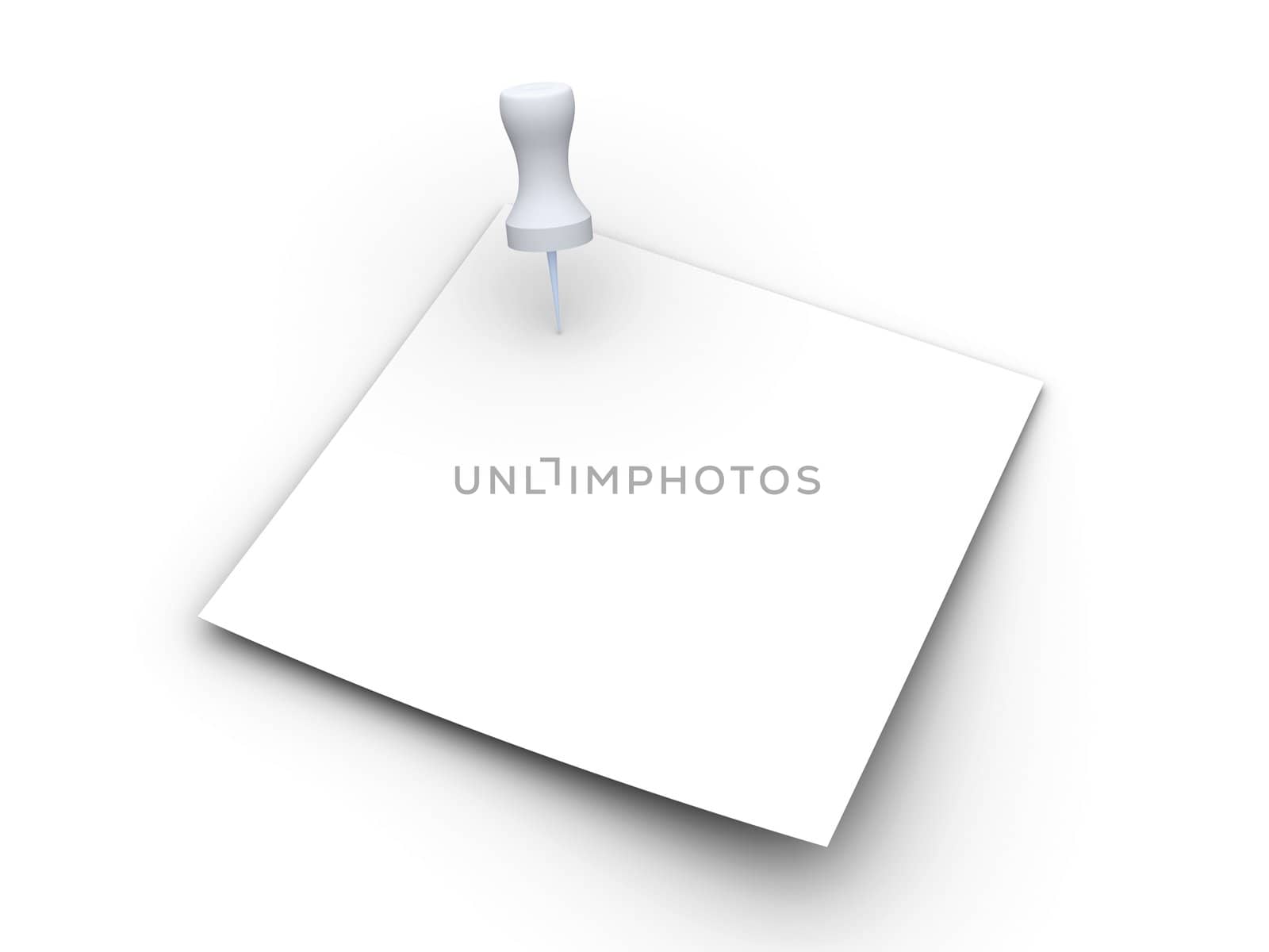 3D rendered Illustration. Blank pinned note. Isolated on white.