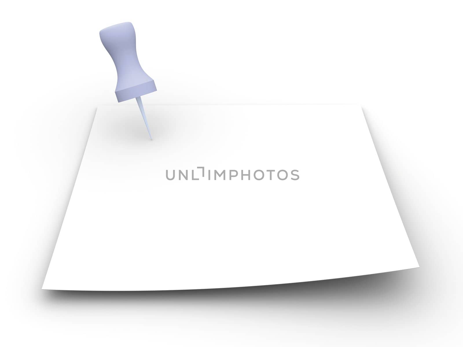 3D rendered Illustration. Blank pinned note. Isolated on white.