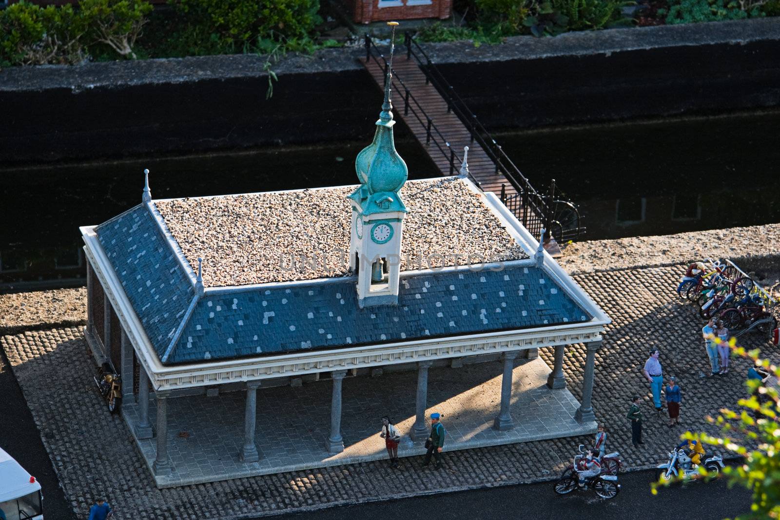 THE HAGUE, THE NETHERLANDS-JULI 2007: Madurodam, miniature city by evening light with architecture and typical Dutch scenes on a scale 1:25. Juli 22, 2007, The Hague, The Netherlands. 