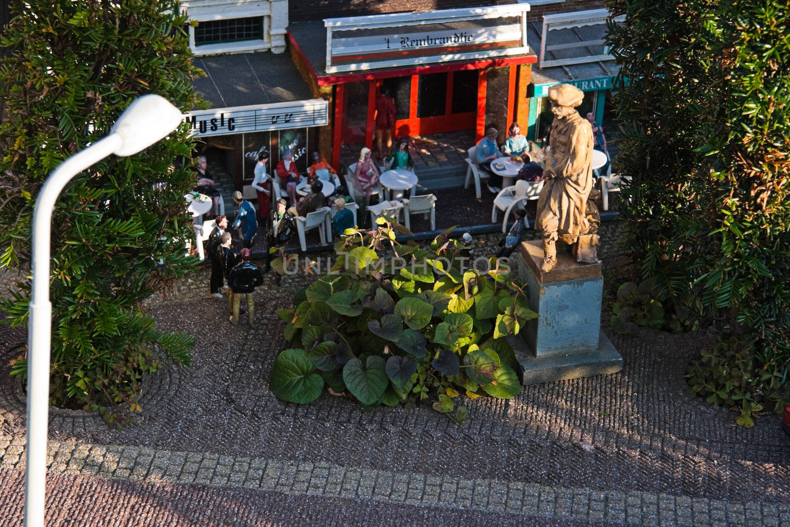 THE HAGUE, THE NETHERLANDS-JULI 2007: Madurodam, miniature city by evening light with architecture and typical Dutch scenes on a scale 1:25. Juli 22, 2007, The Hague, The Netherlands. 