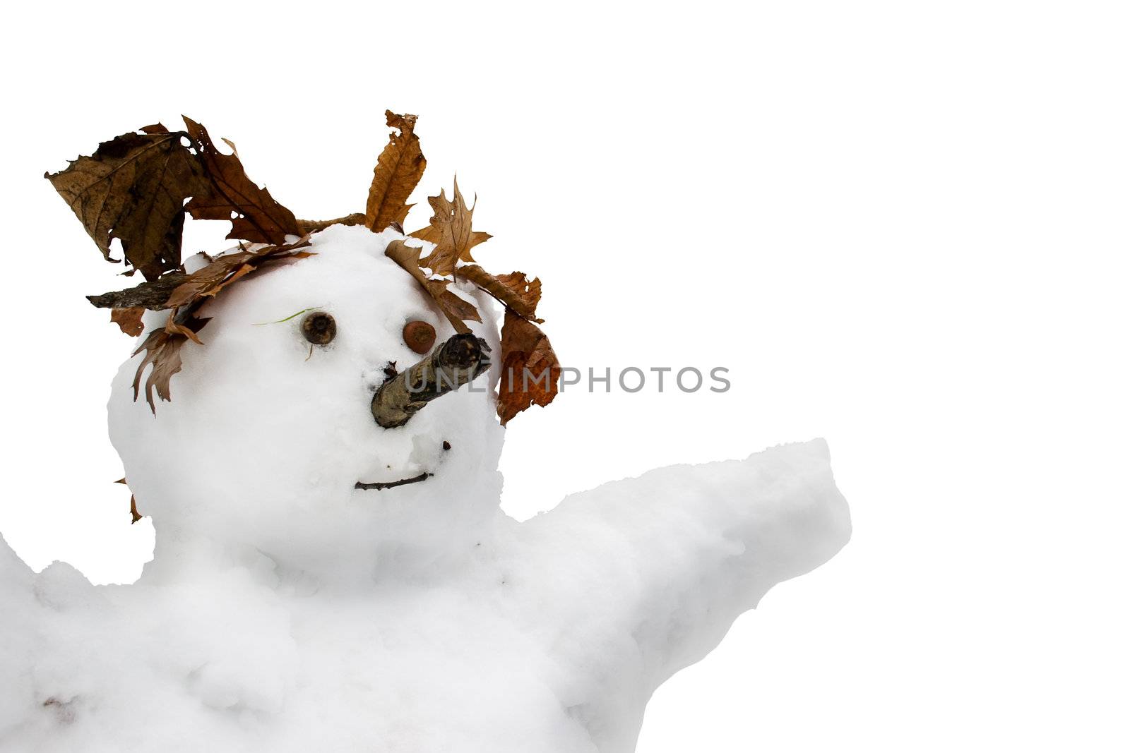 Snowman isolated on white. Clipping path included.