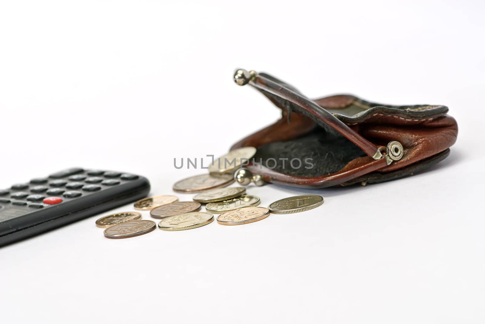change purse and coin isolated on white