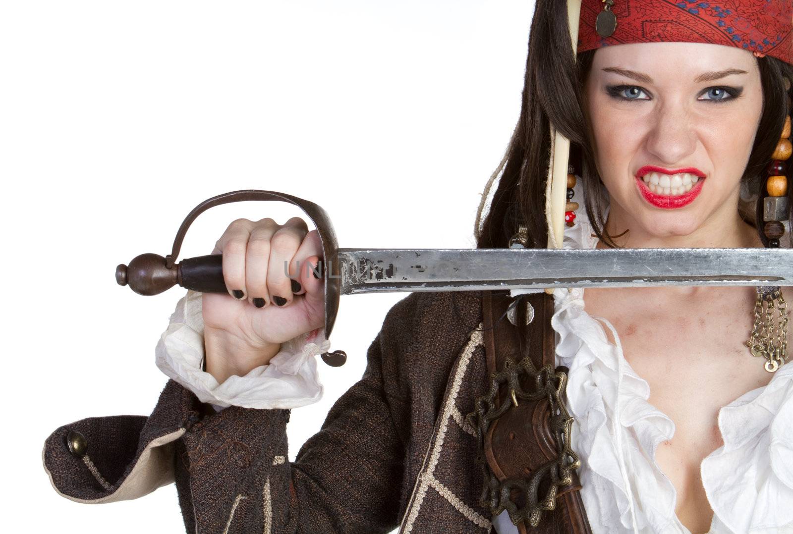 Female wearing pirate costume