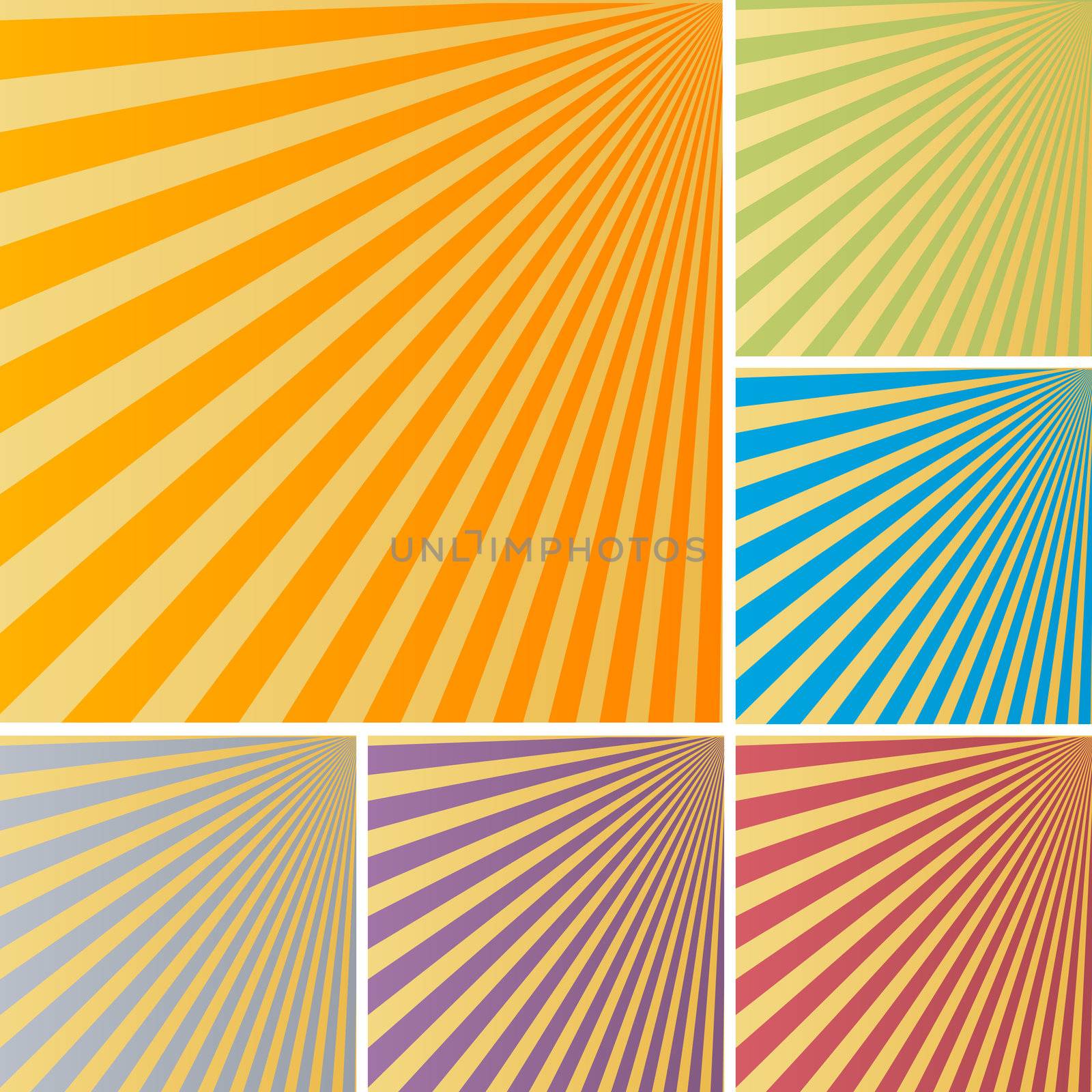 Sun rays backgrounds in various colors