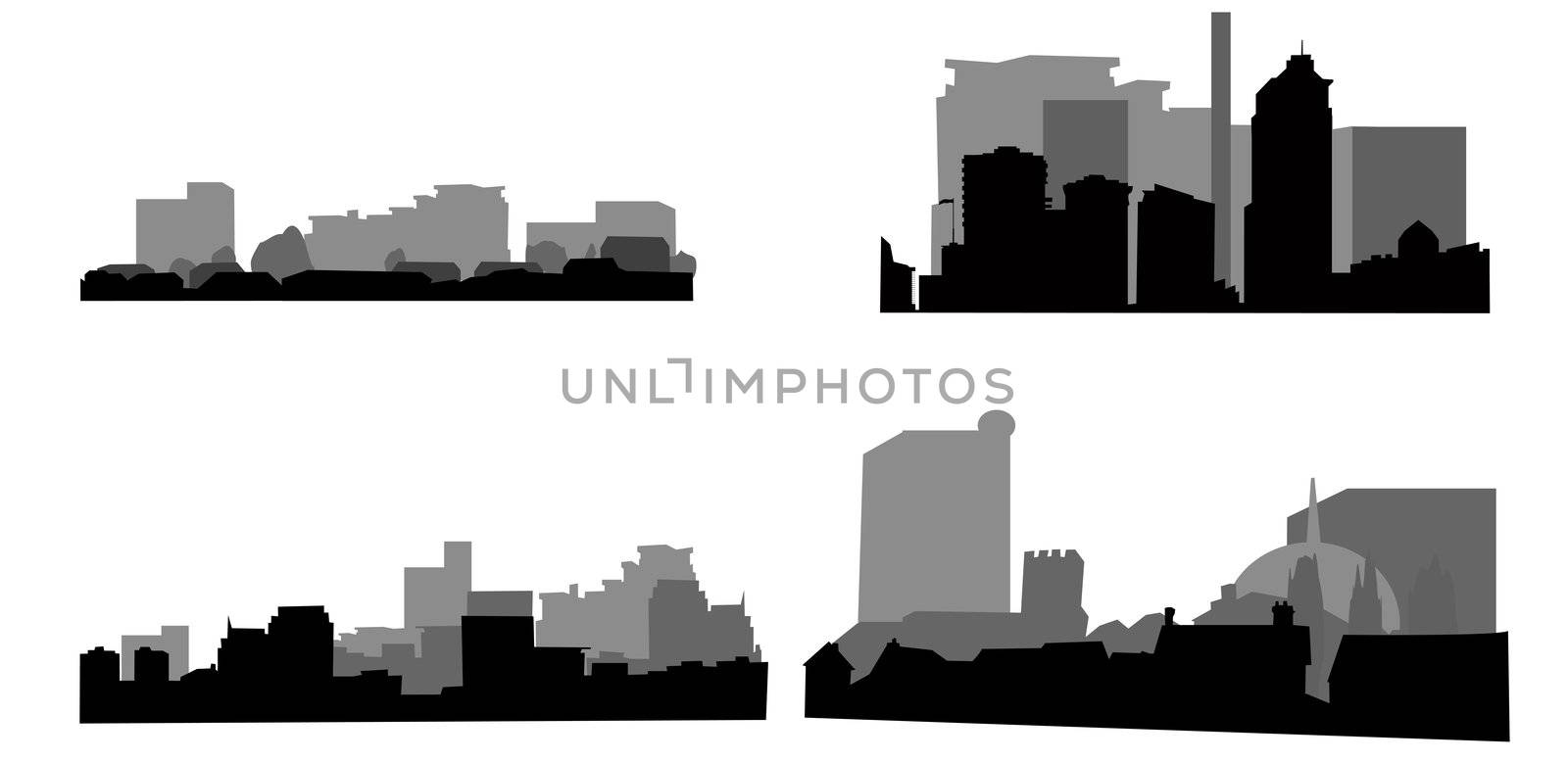 Architectural icons, buiding outlines on white