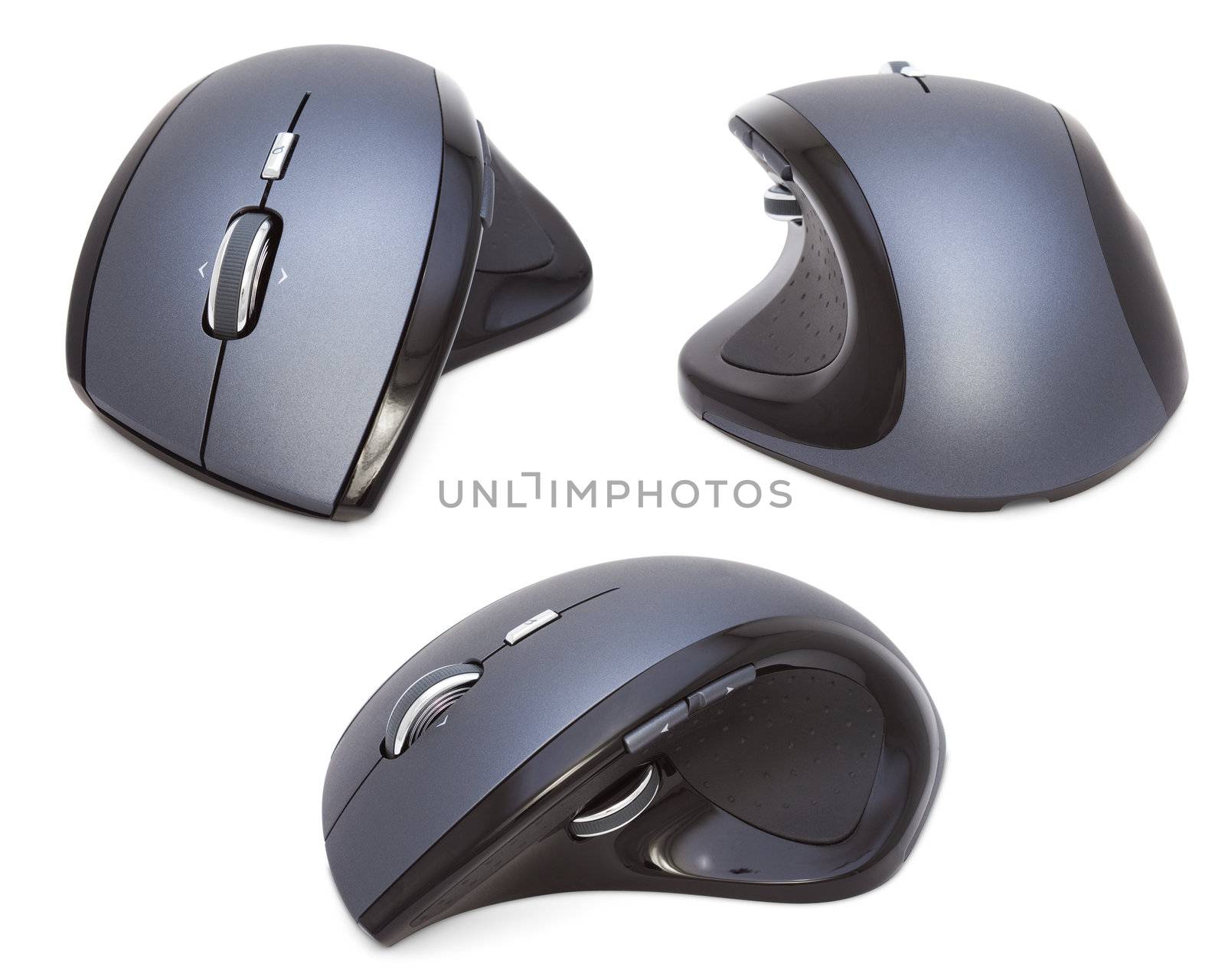 Three Modern Ergonomic Mouses isolated on the white background