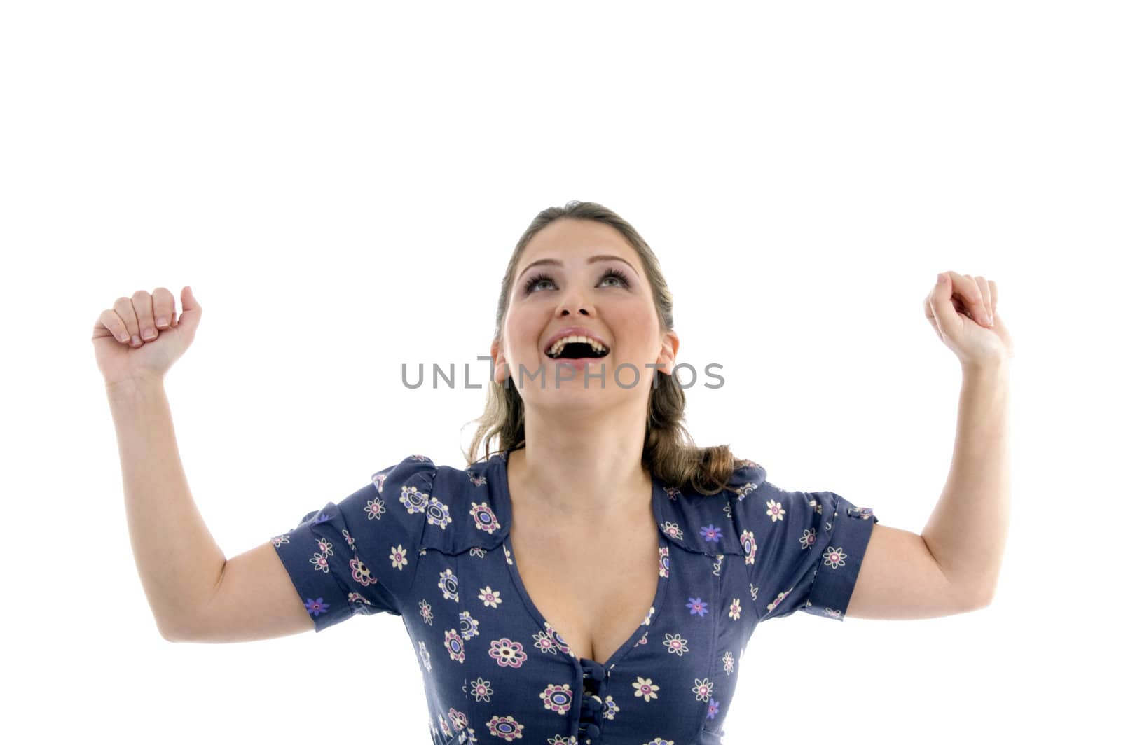 happy young girl against white background