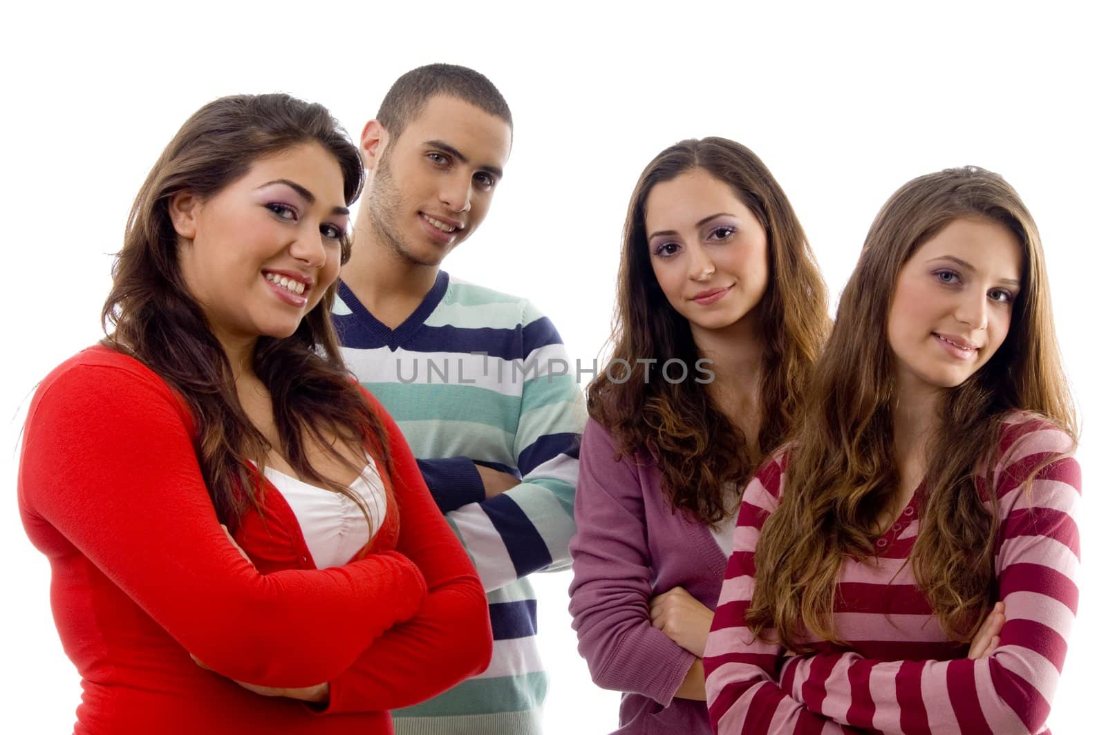a group of smiling people on an isolated white background