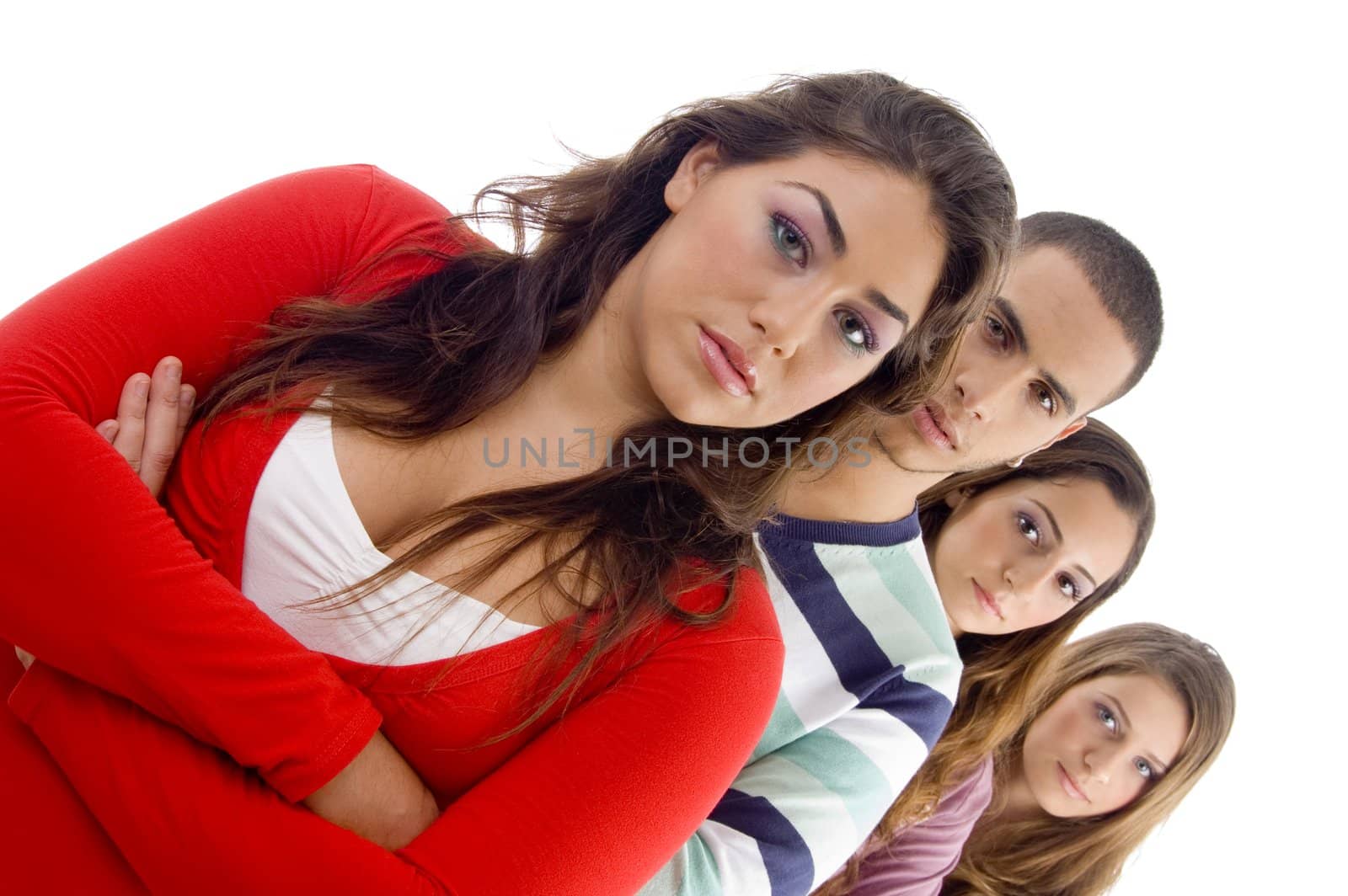 corner view of young people with white background