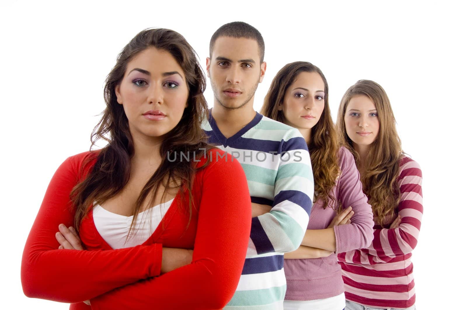 young people in row on an isolated background
