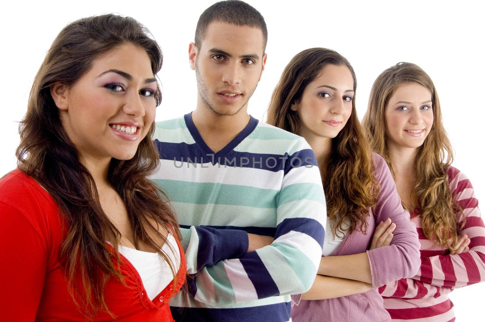 group of young people on an isolated white background