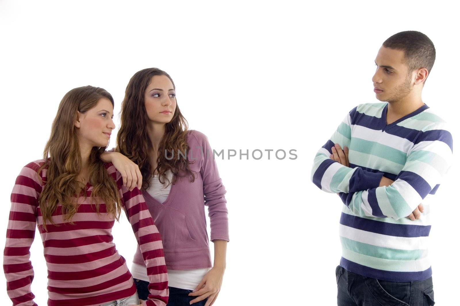 group of young friends on an isolated white background
