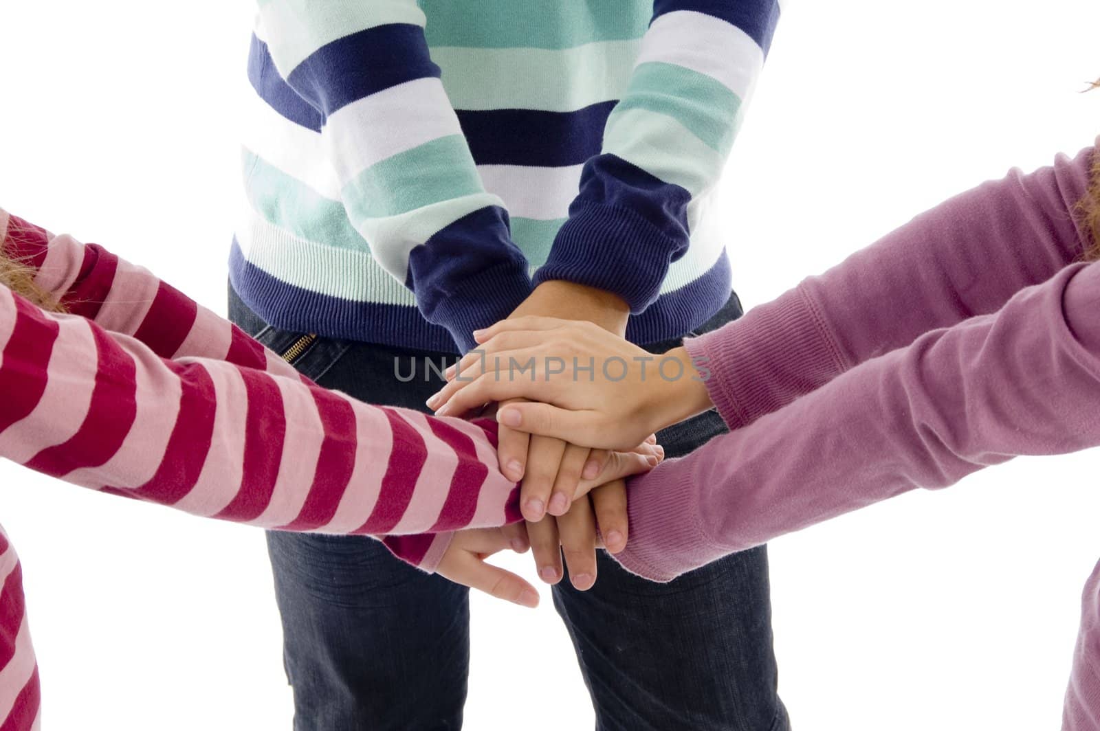 best friends with joined hands against white background