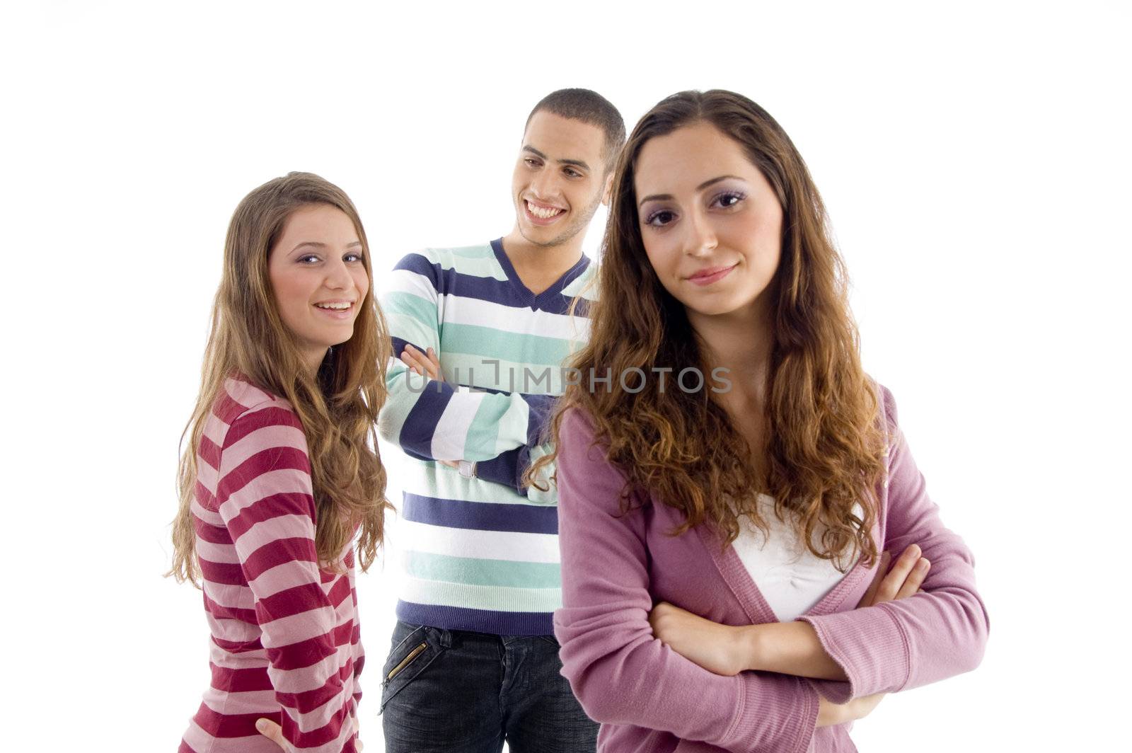 smiling group of teens against white background