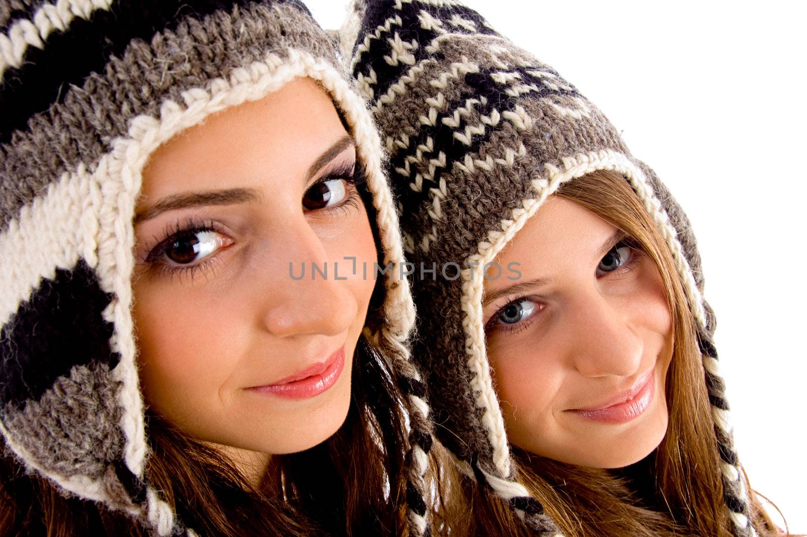 young two friends standing together with white background