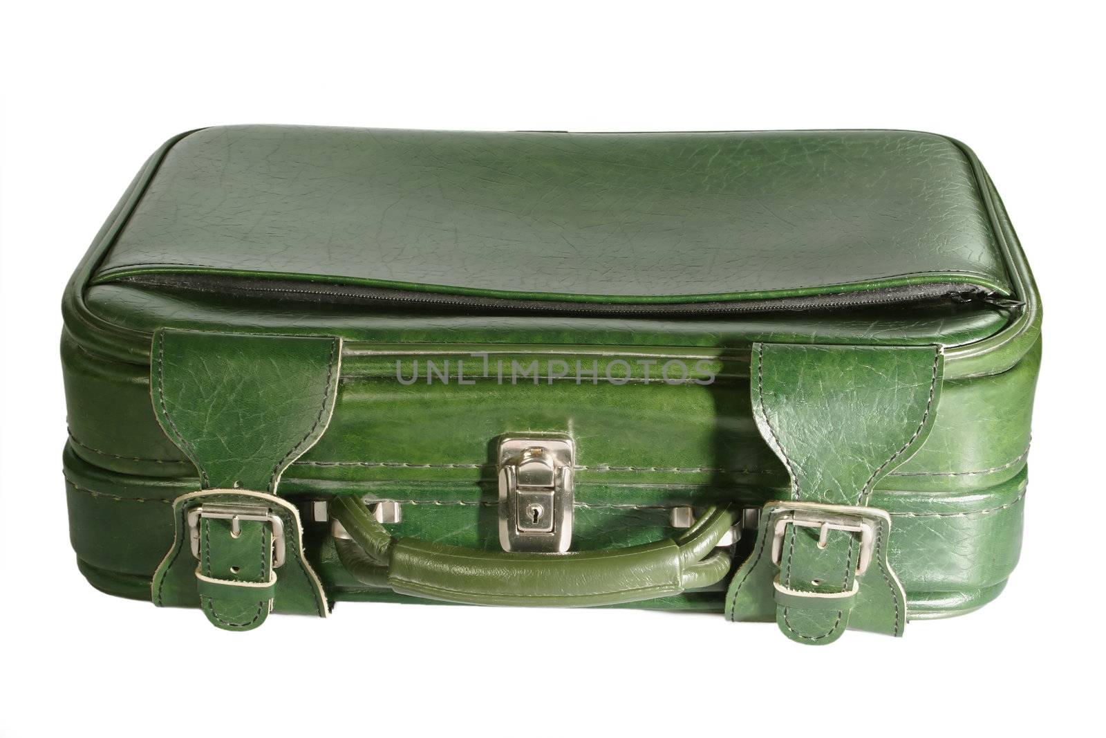 Green suitcase - isolated on white background