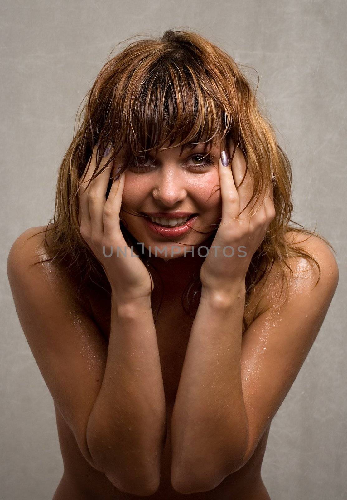 Wet laughing girl